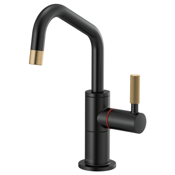 Litze Instant Hot Faucet w/Angle Spout & Knurl Hndl in Black/Gold