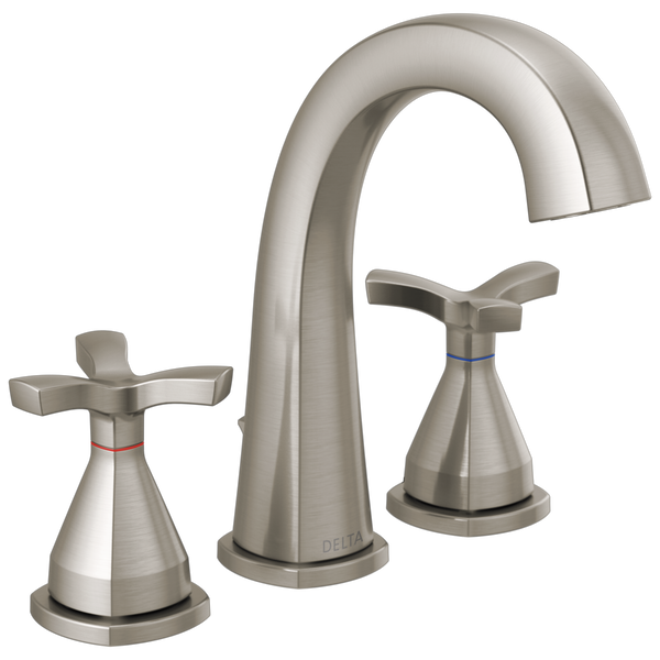 Stryke Widespread Lav Faucet w/Helo Hdls & Drn in Stainless