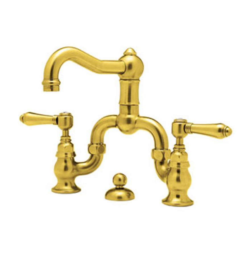 Acqui Deck Mount Bridge Lav Faucet 2-Handles In Italian Brass