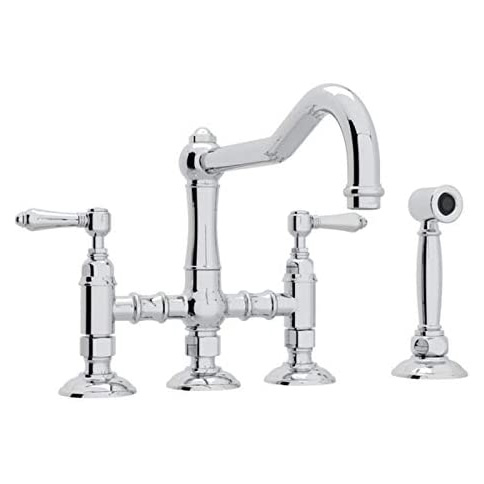 Country Bridge Faucet w/Sidespray & Porcelain Levers in Polished Chrome