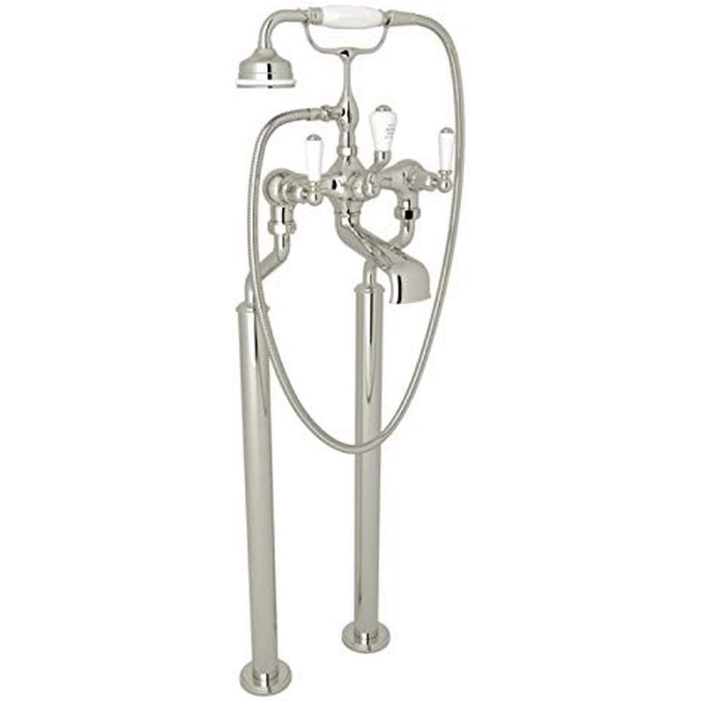 Perrin & Rowe Edwardian Floor Mounted Tub Faucet Plus Hand Shower In Polished Nickel
