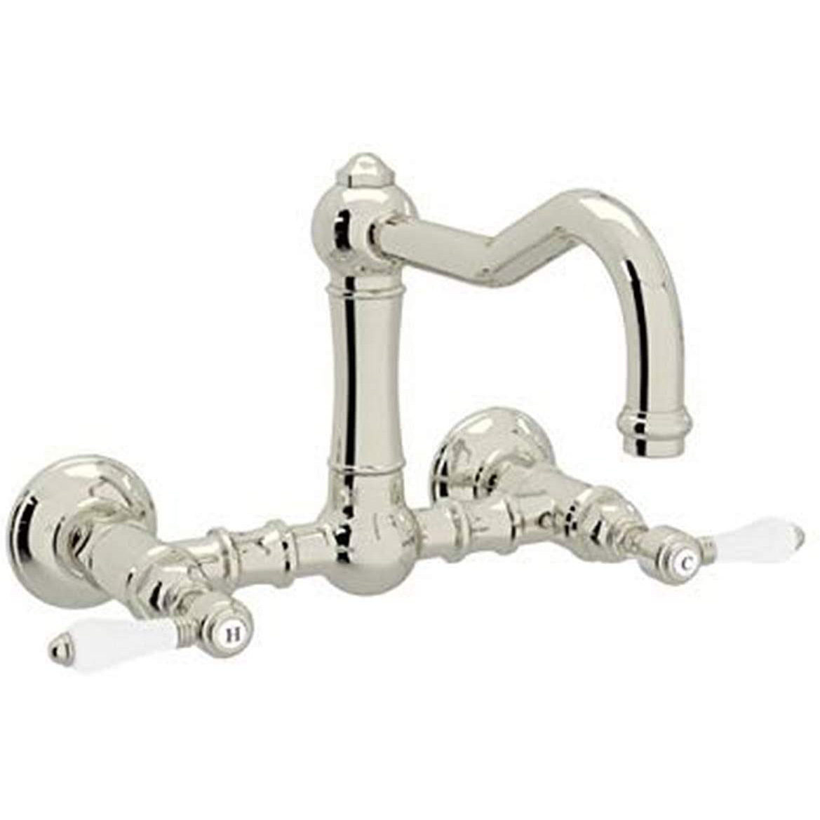 Country Bridge Faucet w/Porcelain Handles in Polished Nickel