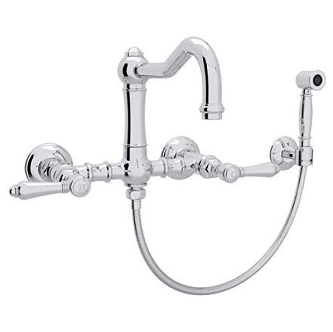 Country Bridge Faucet w/Spray & Lever Handles in Polished Chrome