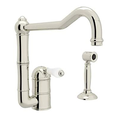 Italian Country Kitchen Faucet in Polished Nickel w/Porcelain Lever & Spray