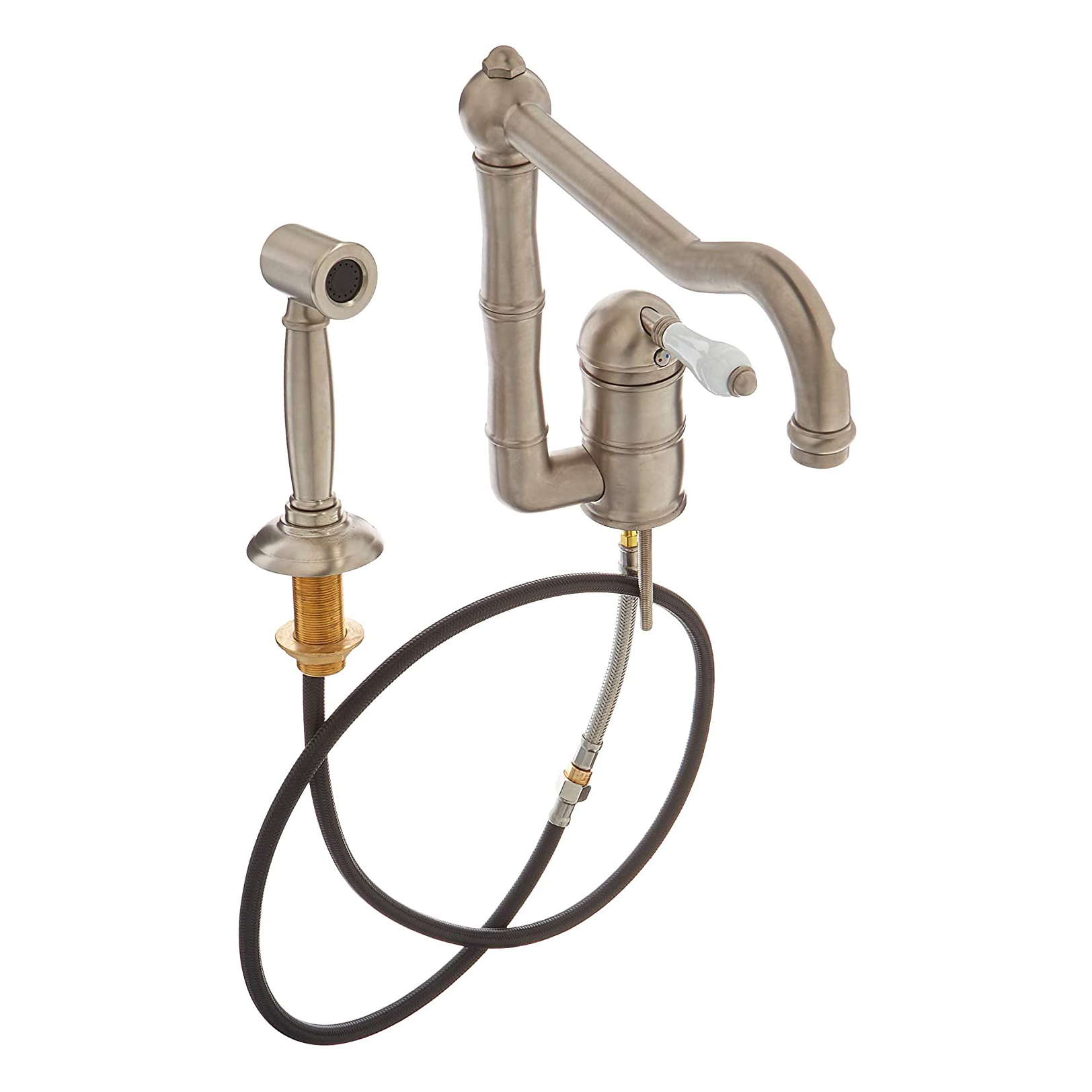 Italian Country Kitchen Faucet in Satin Nickel w/Porcelain Lever & Spray