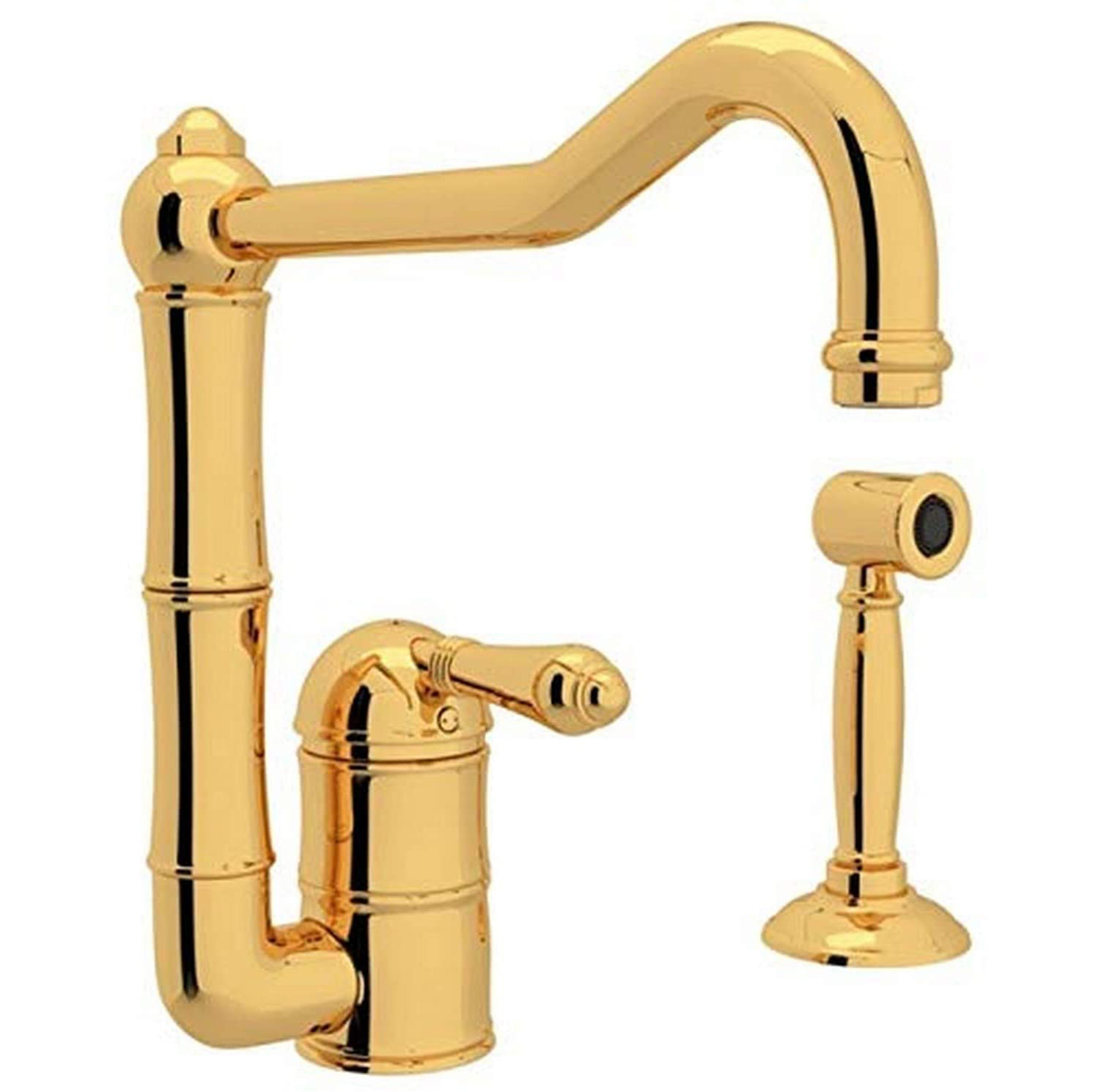 Italian Country Kitchen Faucet in Inca Brass w/Metal Lever & Spray