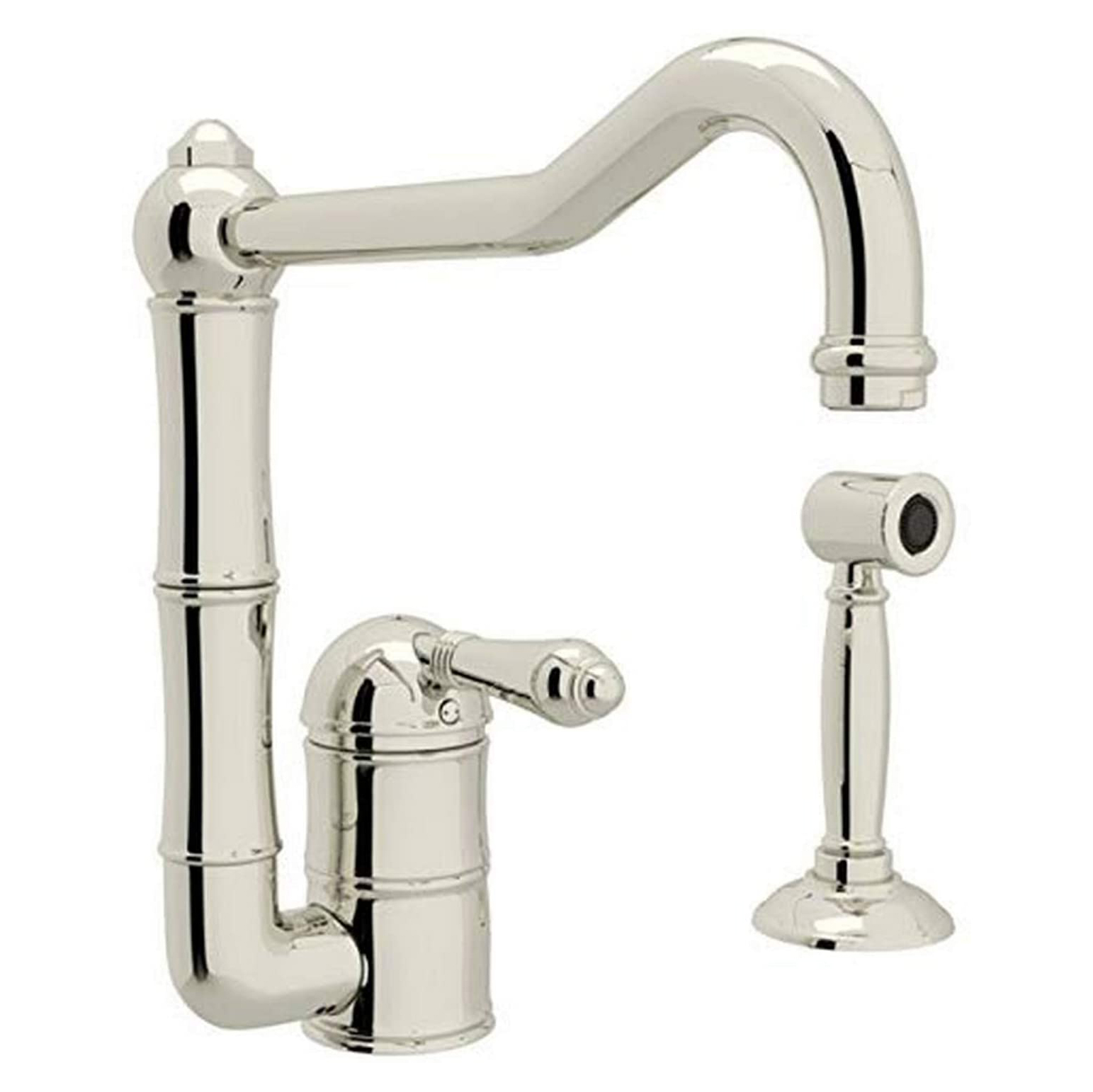Italian Country Kitchen Faucet in Polished Nickel w/Metal Lever & Spray