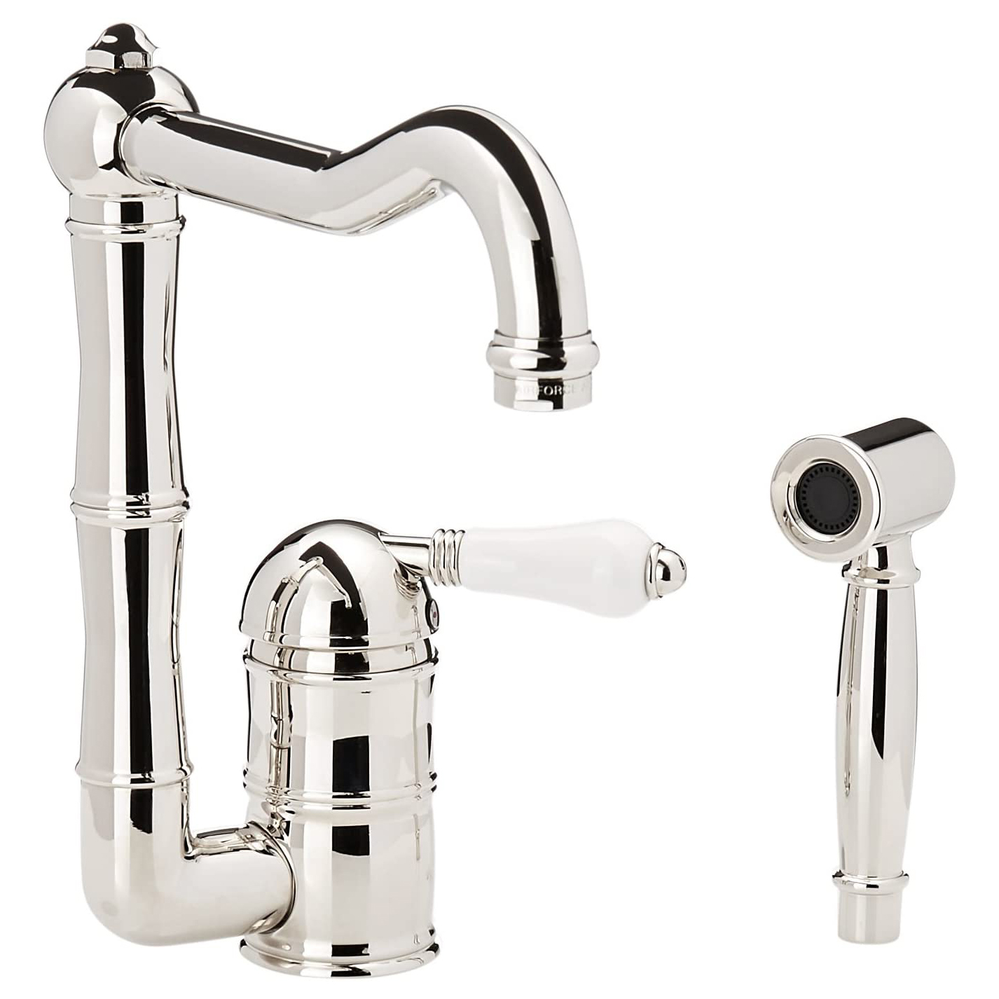 Italian Country Kitchen Faucet in Polished Nickel w/Porcelain Lever & Spray