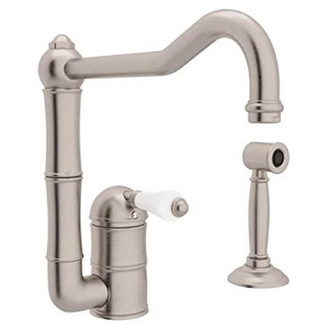 Italian Country Kitchen Faucet in Satin Nickel w/Porcelain Lever & Spray