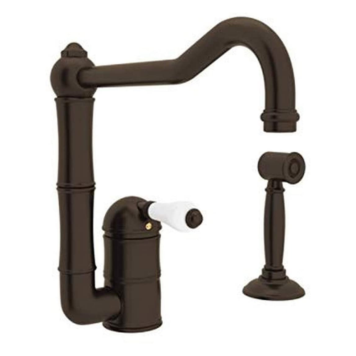 Italian Country Kitchen Faucet in Tuscan Bronze w/Porcelain Lever & Spray