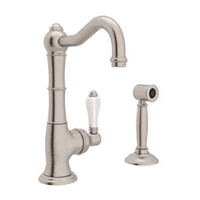 Cinquanta Kitchen Faucet w/Sidespray in Satin Nickel w/Porcelain Levers