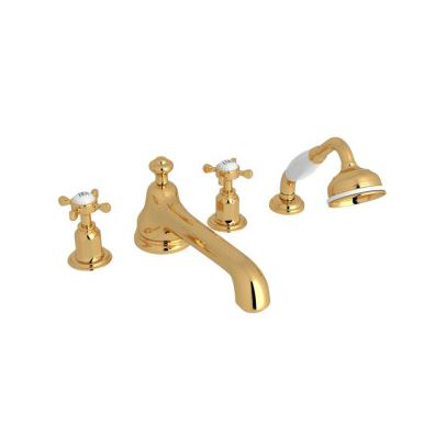 Perrin & Rowe Edwardian Deck Mounted Tub Faucet Plus Hand Shower In English Gold