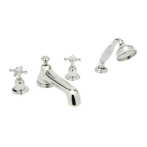 Perrin & Rowe Edwardian Deck Mounted Tub Faucet Plus Hand Shower In Polished Nickel