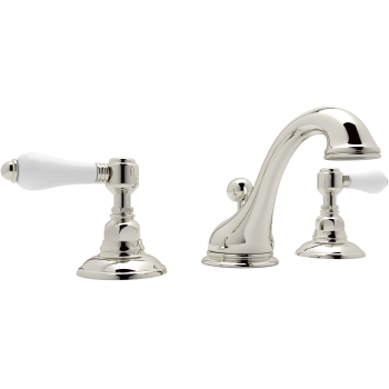 Country Widespread Lav Faucet w/Porcelain Levers in Polished Nickel