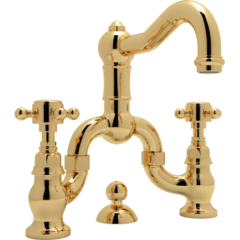 Acqui Deck Mount Bridge Lav Faucet 2-Handles In Italian Brass