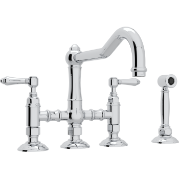 Country Bridge Faucet w/Sidespray & Metal Levers in Polished Chrome