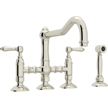 Country Bridge Faucet w/Sidespray & Metal Levers in Polished Nickel