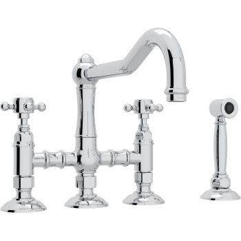 Country Bridge Faucet w/Sidespray & Cross Handles in Polished Chrome