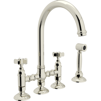 Country C-Spout Bridge Faucet w/Cross Handles in Polished Nickel