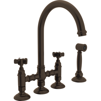 Country C-Spout Bridge Faucet w/Cross Handles in Tuscan Brass