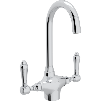 Single Hole C-Spout Bar Faucet in Polished Chrome w/Metal Levers