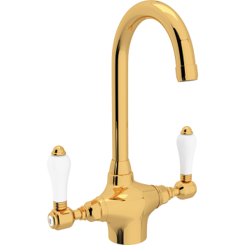Country Single Hole Bar Faucet w/Porcelain Levers in Inca Brass
