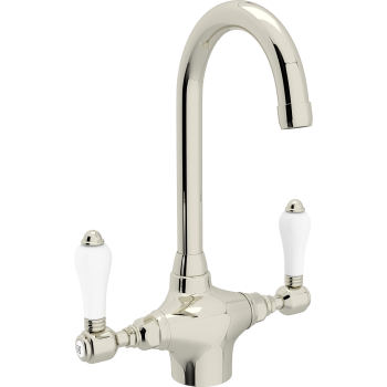 Single Hole C-Spout Bar Faucet in Polished Nickel w/Porcelain Levers