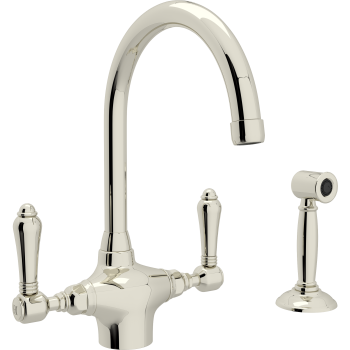 Country Single Hole Kitchen Faucet in Polished Nickel w/Metal Levers