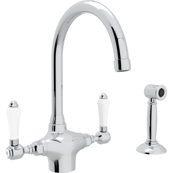 Country Single Hole Kitchen Faucet in Polished Chrome w/Porcelain Levers