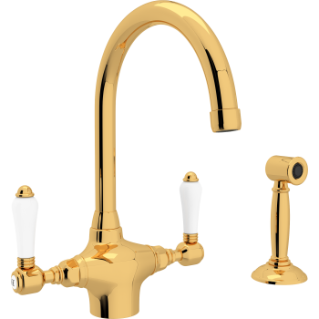 Country Single Hole Kitchen Faucet in Inca Brass w/Porcelain Levers