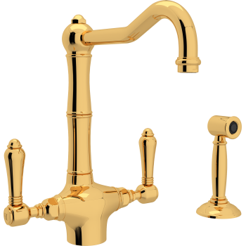 Country Column Spout Kitchen Faucet in Inca Brass w/Metal Levers