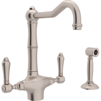 Country Column Spout Kitchen Faucet in Satin Nickel w/Metal Levers