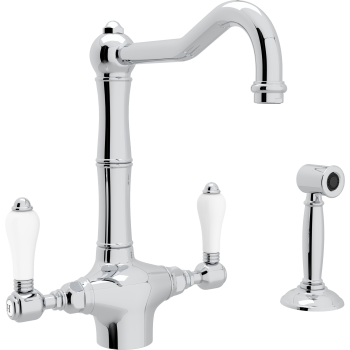 Country Column Spout Kitchen Faucet in Polished Chrome w/Porcelain Levers