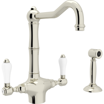 Country Column Spout Kitchen Faucet in Polished Nickel w/Porcelain Levers