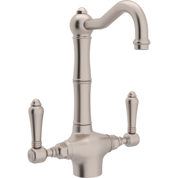 Country Single Hole Bar Faucet in Satin Nickel w/Metal Levers