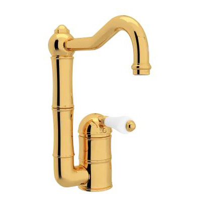 Country Single Hole Kitchen Faucet w/Porcelain Lever in Inca Brass