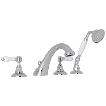 Viaggio Deck Mounted Tub Faucet Plus Hand Shower In Polished Chrome