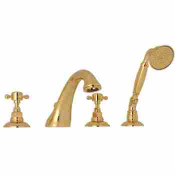 Viaggio Deck Mounted Tub Faucet Plus Hand Shower In Italian Brass