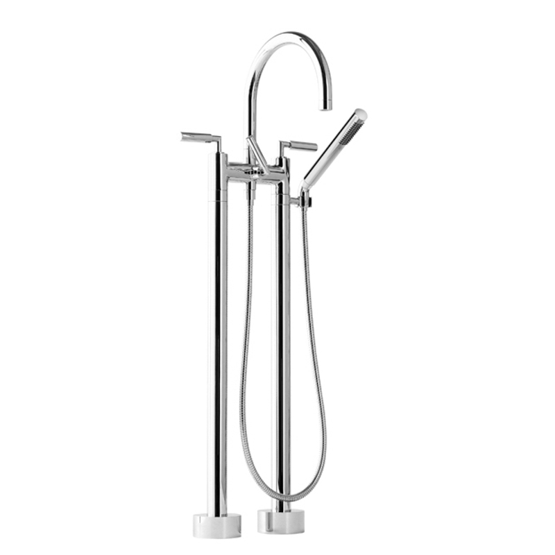Tara. Floor Mounted Tub Faucet Plus Hand Shower In Polished Chrome