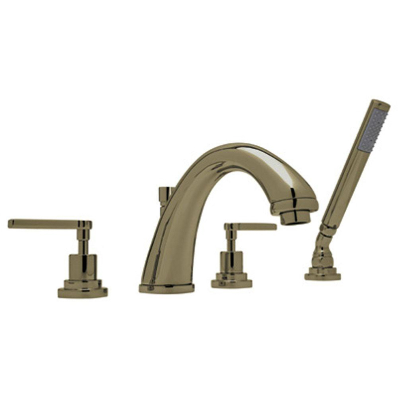 Lombardia Deck Mounted Tub Faucet Plus Hand Shower In Tuscan Brass