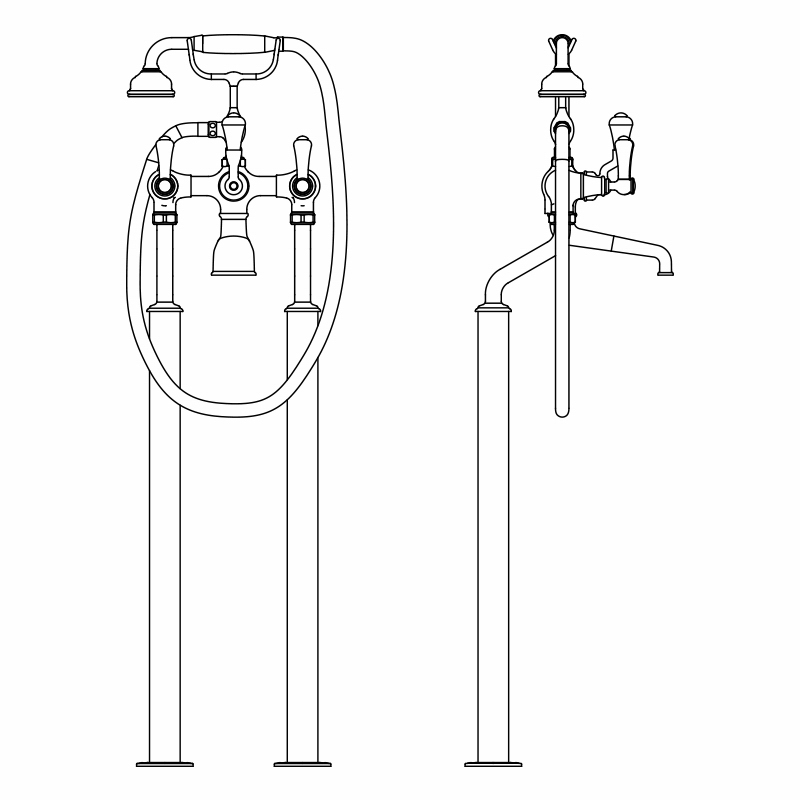 Perrin & Rowe Georgian Era Deck Mounted Tub Faucet Plus Hand Shower In Satin Nickel