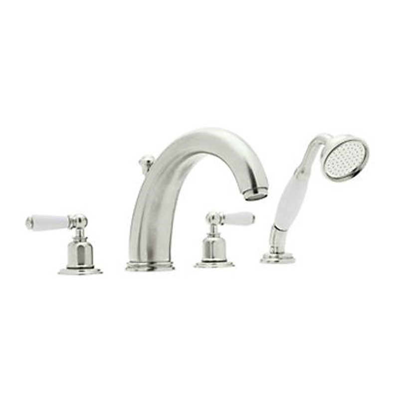 Perrin & Rowe Edwardian Deck Mounted Tub Faucet Plus Hand Shower In Polished Nickel