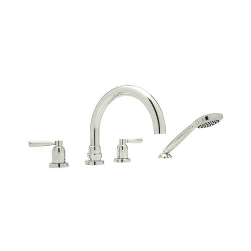 Perrin & Rowe Holborn Deck Mounted Tub Faucet Plus Hand Shower In Polished Nickel