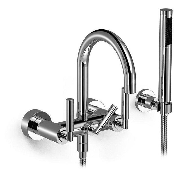 Tara. Wall Mounted Tub Faucet Plus Hand Shower In Polished Chrome