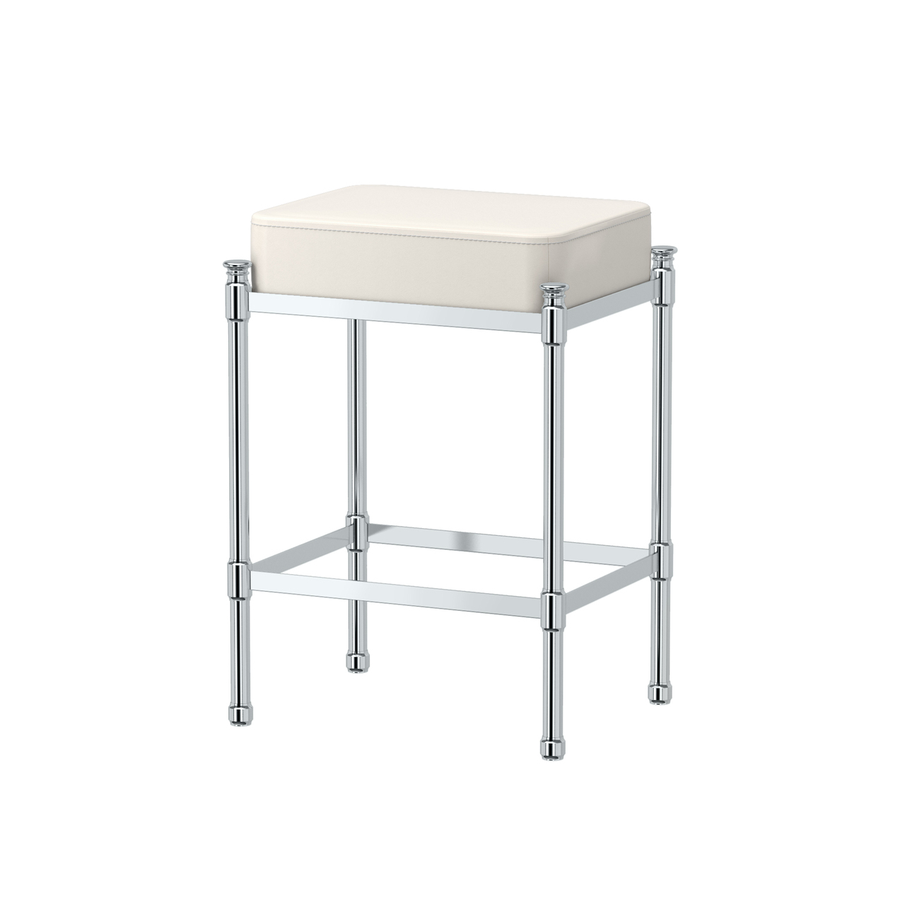 Rectangle Vanity Stool in Chrome/White Leather
