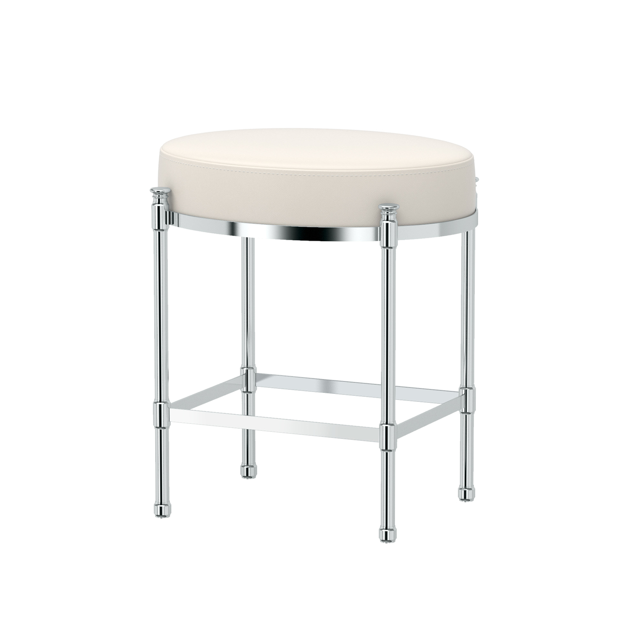 Oval Vanity Stool in Chrome/White Leather