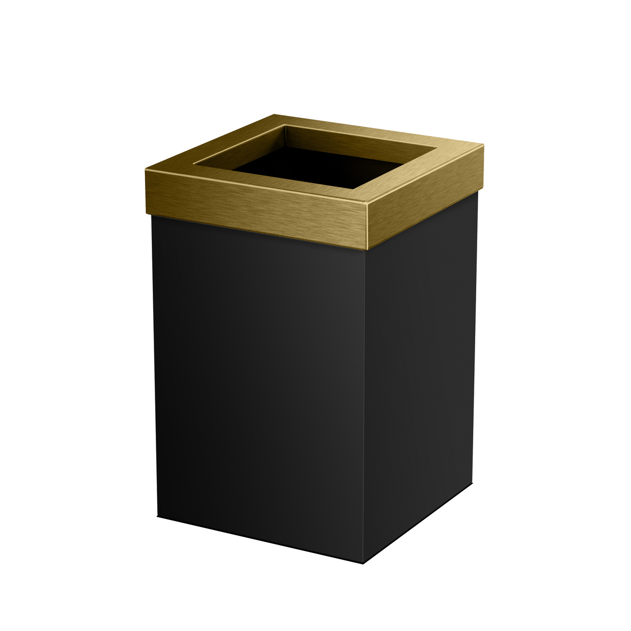 Square Modern Waste Basket in Matte Black/Brushed Brass