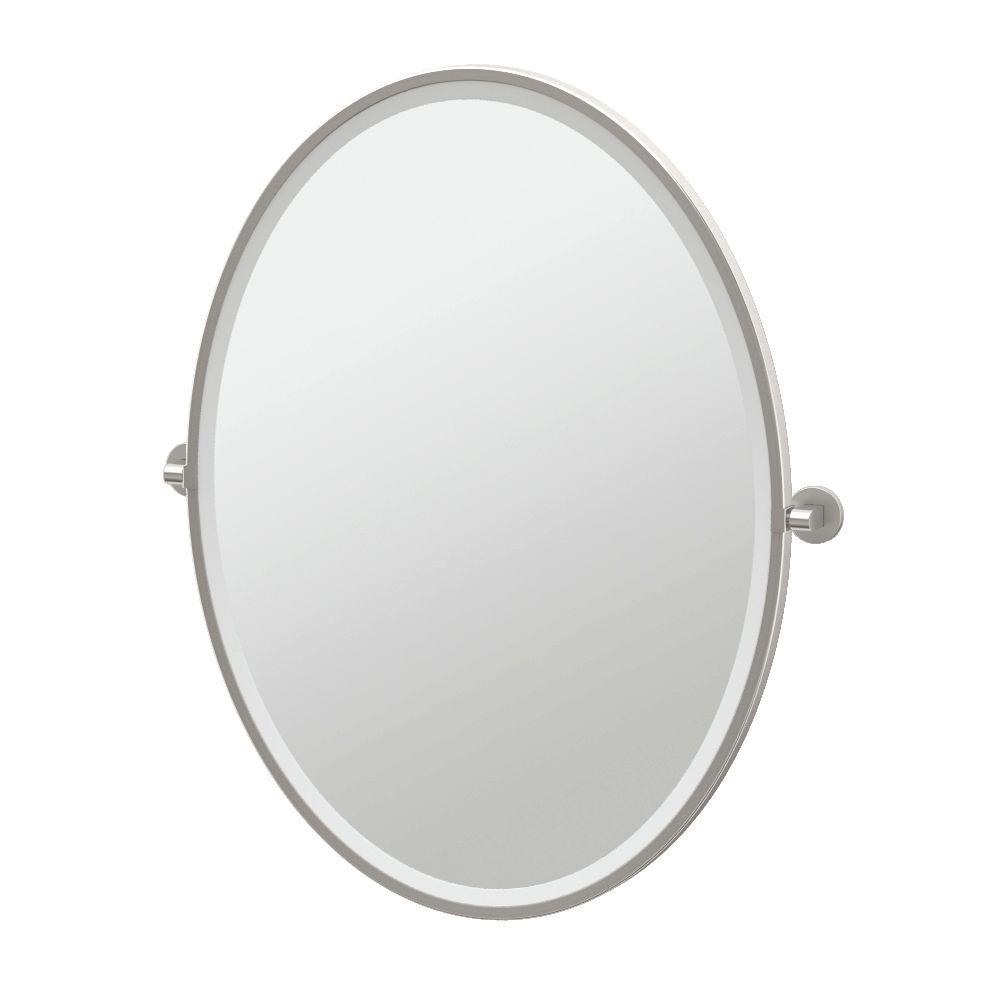 Zone 25x33" Pivoting Framed Large Oval Mirror, Satin Nickel