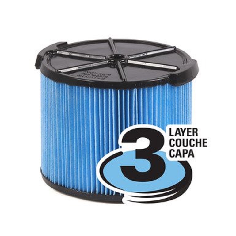 Fine Dust Filter 3-Layer Pleated Paper Blue for 3 to 4 Gallon Wet/Dry Vacuums Model VF3500 