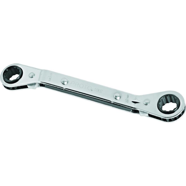 Double Box Wrench 1/4"X5/16" Offset Reversible Ratcheting 12 Point Full Polish